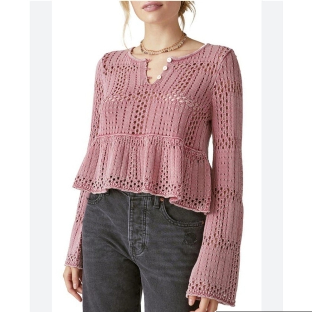 LUCKY brand Open Stitch‎ Peplum Sweater
